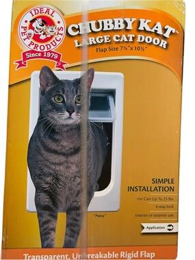 Ideal Pet Products Chubby Kat Large Cat Door White Flap Size 71/2" x 10 1/2" NIB
